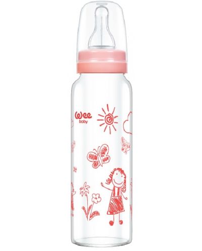 Biberon din sticla termorezistenta Wee Baby Classic, 180 ml, roz - 1