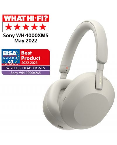 Casti wireless cu microfon Sony - WH-1000XM5, ANC, argintii - 1