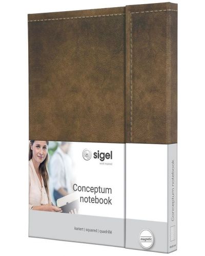 Carnețel cu coperta tare Sigel Conceptum Format A5 – Maro, design retro, cu inchidere magnetica - 1