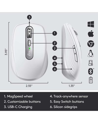 Mouse wireless Logitech - MX Anywhere 3, gri-deschis - 7