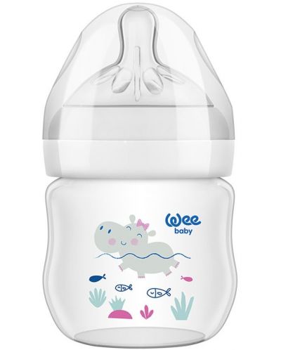 Biberon Wee Baby Natural - 125 ml, alb cu hipopotam - 1