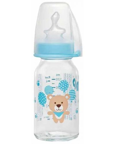 Biberon de sticlă pentru copii NIP - Flow S, 0-6 m, 125 ml, băiat - 1