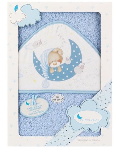 Interbaby Baby Towel - Bear Sleeping Blue, 100 x 100 cm - 3