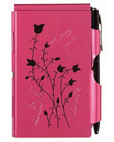Carnețel„ Troika Flip Notes - Raspberry Hummingbird, cu carcasa metalica si stilou - 1
