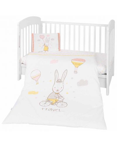 Set 3 piese lenjerie de pat pentru bebelusi Kikka Boo - Rabbits in Love	 - 1