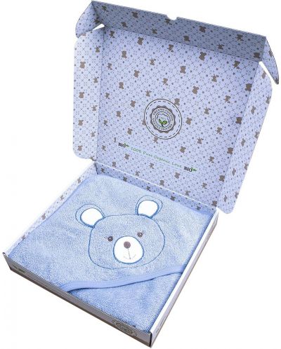 Prosop pentru copii Bio Baby - bumbac organic, cu ursuleț, 80 x 80 cm, albastru - 2