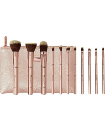 BH Cosmetics Set de pensule pentru machiaj Metal Rose, geantă, 11 bucăți - 1