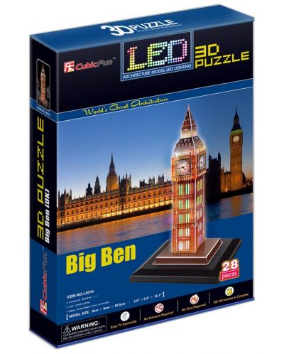 Puzzle 3D Cubic Fun de 28 piese si lumini LED - Big Ben (U.K.) - 2