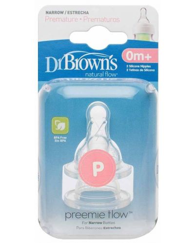 Tetine Dr. Brown's - Pentru biberoane Narrow-Neck Nipple, preemie, 2 bucăți - 2