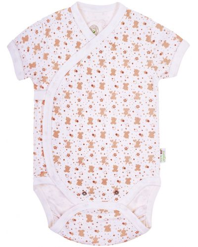 Body cu mânecă scurtă Bio Baby - bumbac organic, 62 cm, 3-4 luni, alb-bej - 1