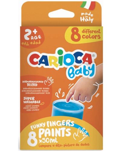 Vopsele pentru pictura cu degetele Carioca Baby - 8 culori, 50ml  - 1