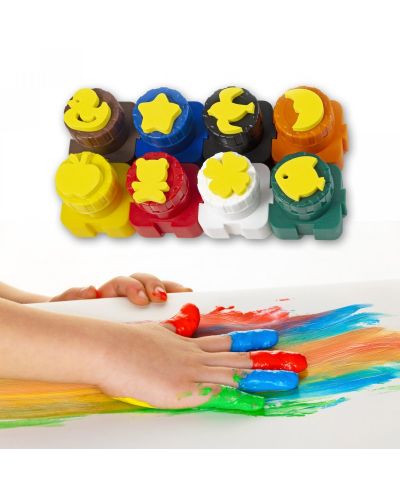 Vopsele pentru pictura cu mainile Kidea - 8 culori, stampile - 4