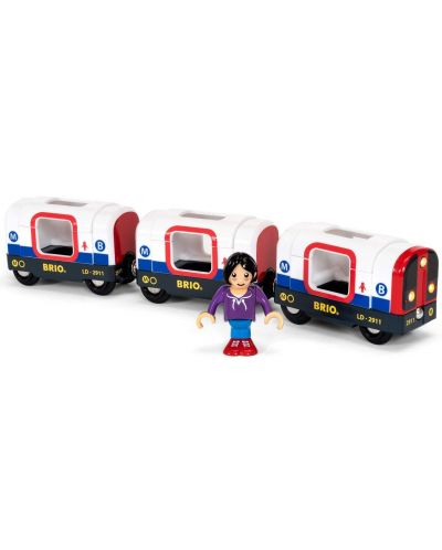 Set de joaca din lemn Brio World - Metrou-tren, 2 vagoane si figurine - 1