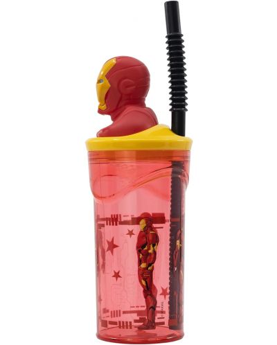 Pahar cu pai și 3D figurină Stor Avengers - Invisible Force, Iron Man, 360 ml - 3