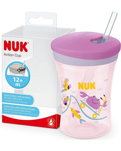 Cana cu pai Nuk Evolution - Action Cup, 230 ml, roz - 1