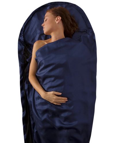 Foaie pentru sacul de dormit Sea to Summit - Premium Silk Travel Liner Mummy, cu capac, albastru - 2