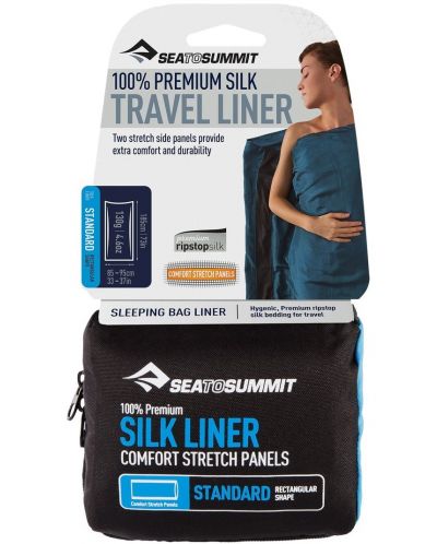 Foaie pentru sacul de dormit Sea to Summit - Premium Silk Travel Liner Mummy, cu capac, albastru - 3
