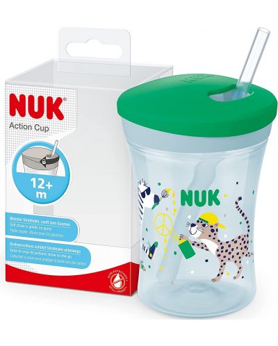 Cană cu pai Nuk Evolution - Action Cup, 230 ml, verde - 1