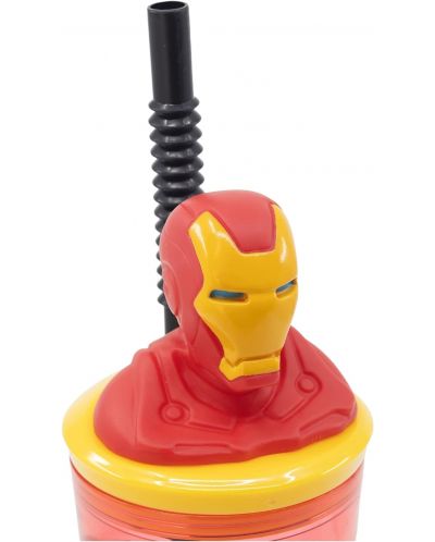 Pahar cu pai și 3D figurină Stor Avengers - Invisible Force, Iron Man, 360 ml - 4