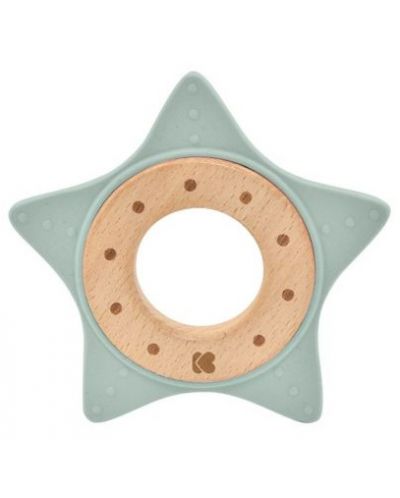 Inel gingival din lemn si silicon Kikka Boo - Star, Mint - 1