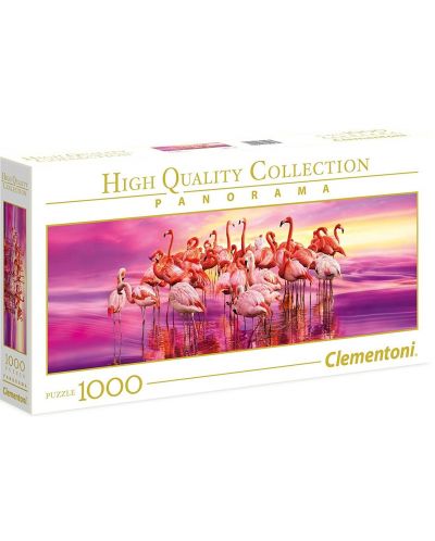 Puzzle panoramic Clementoni de 1000 piese - Dansul flamingilor roz - 1