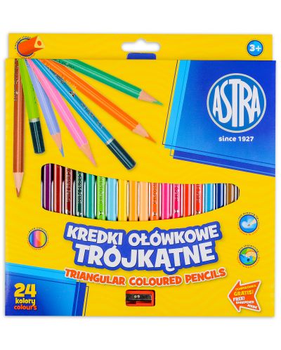 Creioane colorate triunghiulare Astra - 24 de culori, cu ascutitoare - 1