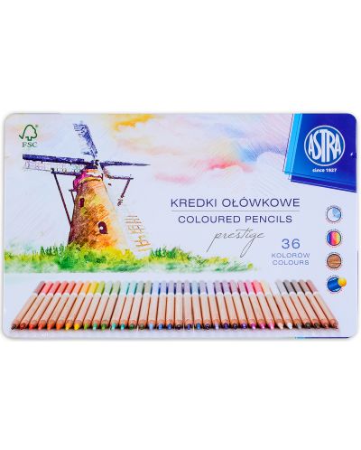 Creioane din cedru Astra Prestige - 36 de culori, in cutie metalica - 1