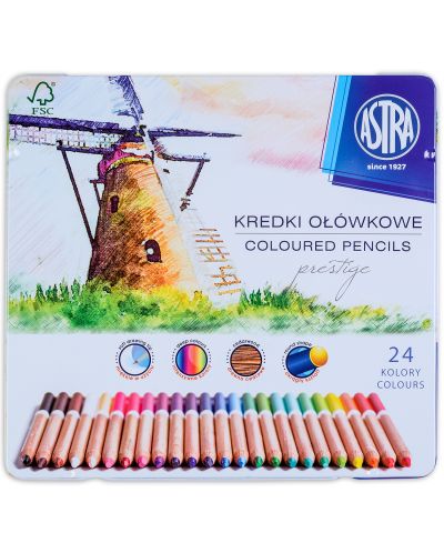 Creioane din lemn de cedru Astra Prestige - 24 culori, in cutie metalica - 1