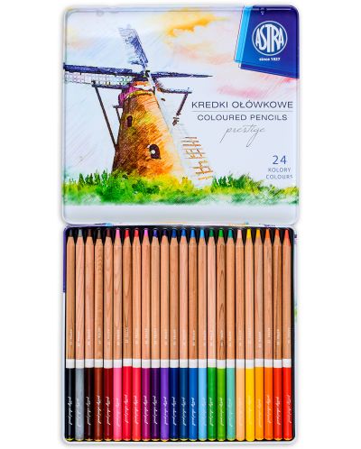Creioane din lemn de cedru Astra Prestige - 24 culori, in cutie metalica - 2