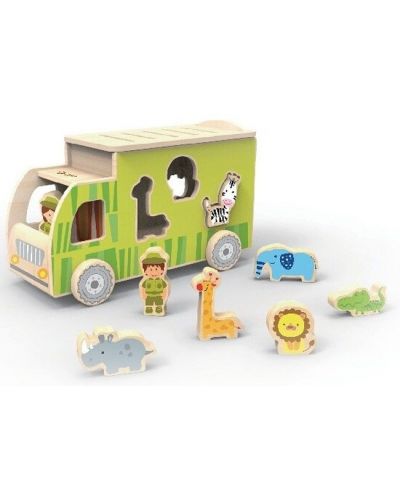 Camion din lemn - Sortator cu animale Classic World - Verde - 1
