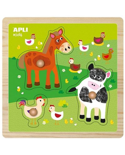 Puzzle din lemn cu manere APLI Kids - Animale la ferma - 1