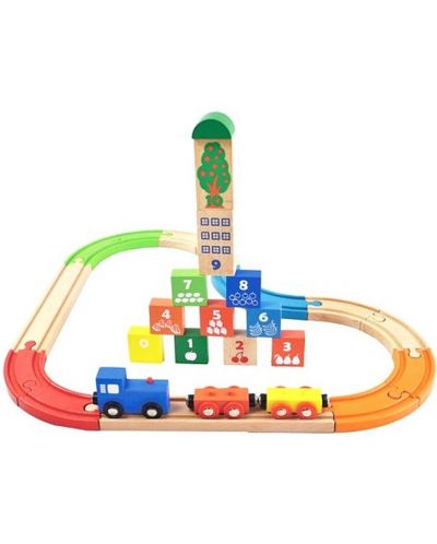 Tren din lemn cu șine Acool Toy - 29 Elemente - 1