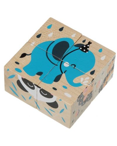 Cubulete din lemn Cubika - Animale, 4 cuburi, 6 puzzle-uri - 5