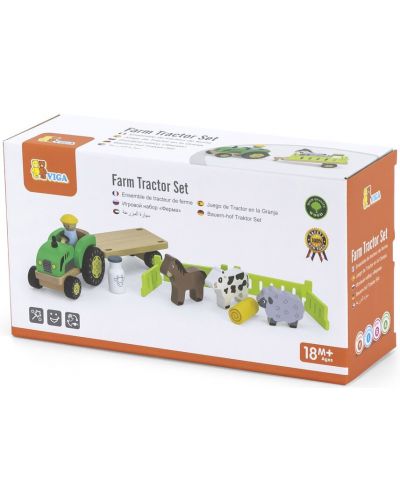 Set din lemn Viga - Tractor cu fermier și animale - 4