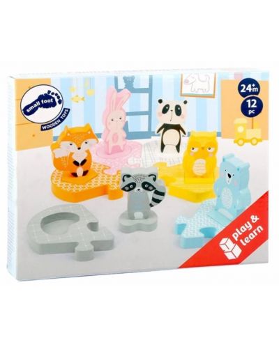 Puzzle din lemn Small Foot - Animale, in culori pastelate, 12 piese - 3