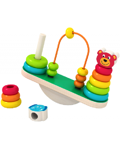 Set din lemn Acool Toy - Balanță de echilibru cu inele și mărgele - 1
