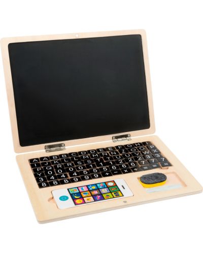 Laptop din lemn cu tablă magnetică Picior mic, cu smartphone - 1