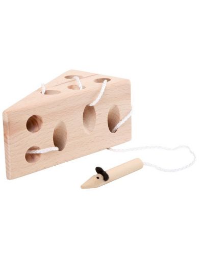 Joc de înșirat din lemn cu picior mic - Brânză cu mouse - 1