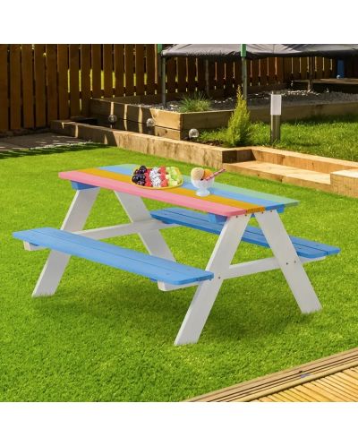 Set din lemn pentru copii Ginger Home - Masă cu bancă pentru picnic, Rainbow - 7