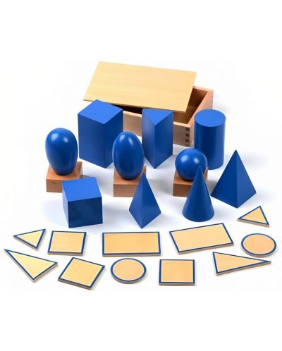 Set de joacă din lemn Smart Baby - Albastru Geometric Solids, 10 piese - 1