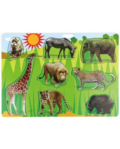 Puzzle din lemn Acool Toy - Animale sălbatice, 9 piese - 1