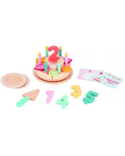 Set de joc din lemn Lelin - Tort de ziua de naștere, cu accesorii - 2