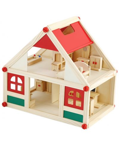 Casa de păpuși din lemn Smart Baby - Cu mobilier - 1