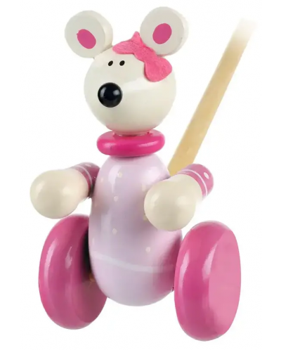 Jucărie de împins din lemn Orange Tree Toys - Mouse roz, în cutie - 2