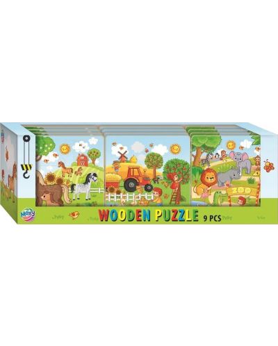 Puzzle din lemn Moxy - 9 piese, sortiment - 1