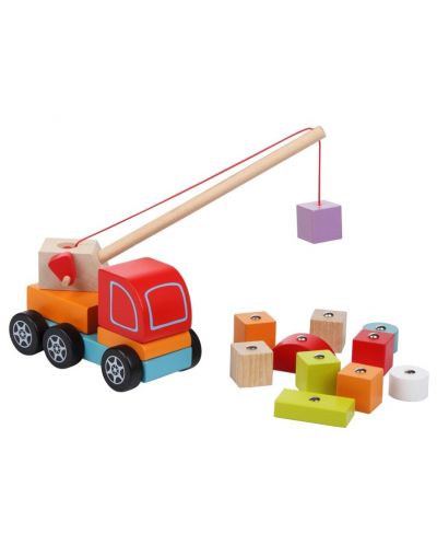 Jucărie din lemn Cubika - Camion cu macara - 2