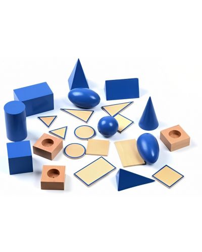Set de joacă din lemn Smart Baby - Albastru Geometric Solids, 10 piese - 4