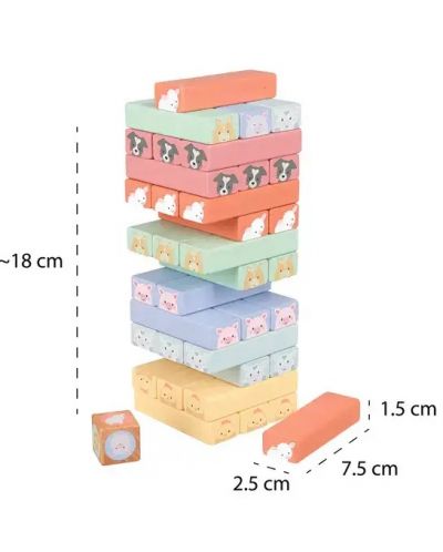 Joc din lemn Orange Tree Toys - Jenga, Animale de fermă - 4