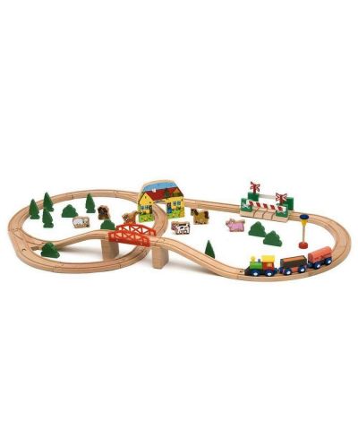 Set din lemn Woody Happy Train - Tren cu sine si accesorii, 45 de piese - 1