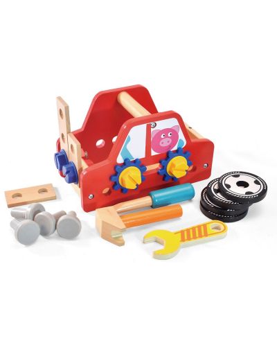 Acool Toy Set de jucării din lemn - asamblare mașină, cu șuruburi și piulițe - 1